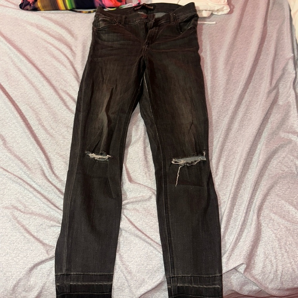 Express Dark Gray Distressed Knee High Rise Ankle Legging Jeans